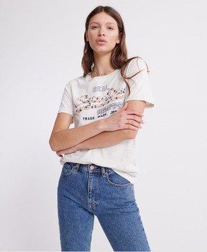 Superdry Vintage Logo Floral Infill Női Pólók Fehér | QTCEZ5139